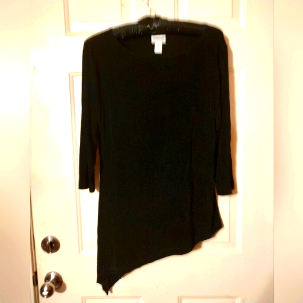 🐈⬛ Fab Chico's Travelers Black Slinky Lightweight Asymmetrical Tunic - L (2)